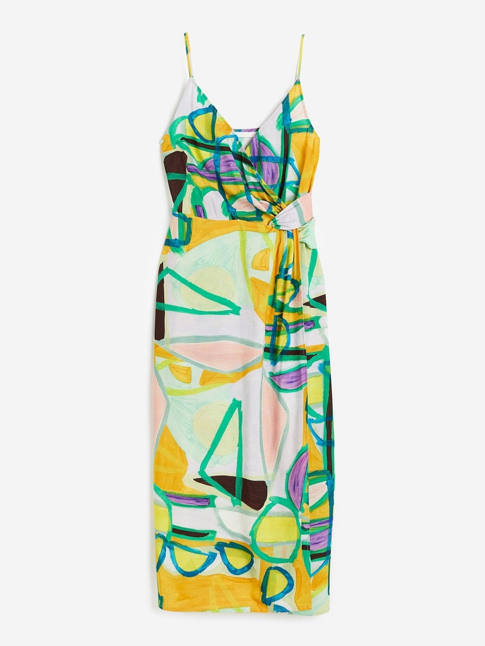 Abstract Print V-Neck Midi Dress - Multi